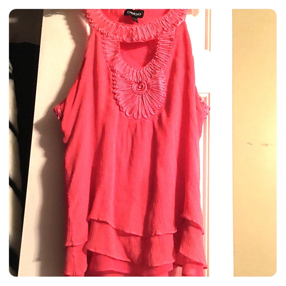 Bebe Pink Chiffon Embroidered Tank